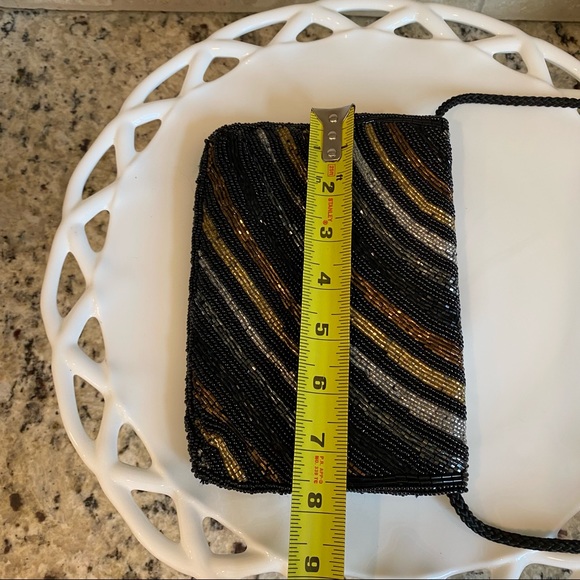 Wow! Black Bronze Silver Beaded Purse with Strap - Picture 8 of 10